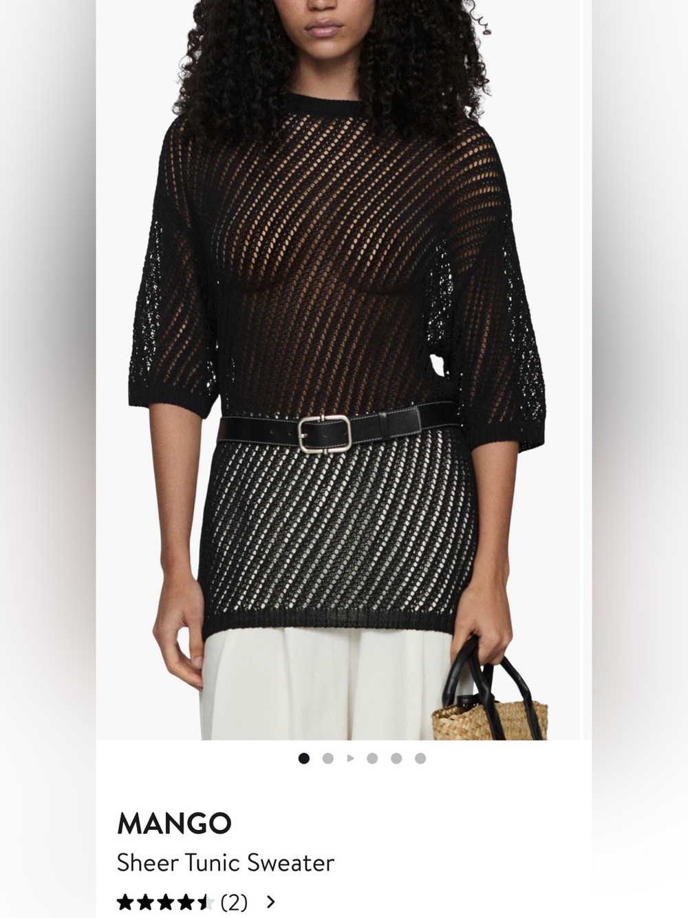 Mango MNG Sheer Tunic Sweater Black S Open Stitch Top Loose Fit